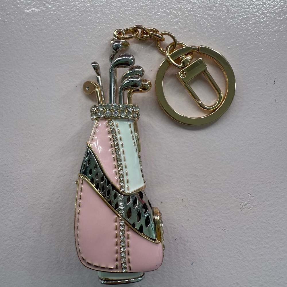 Elegant Pink and Gold Golf Keychain/Tee Time Treasure
